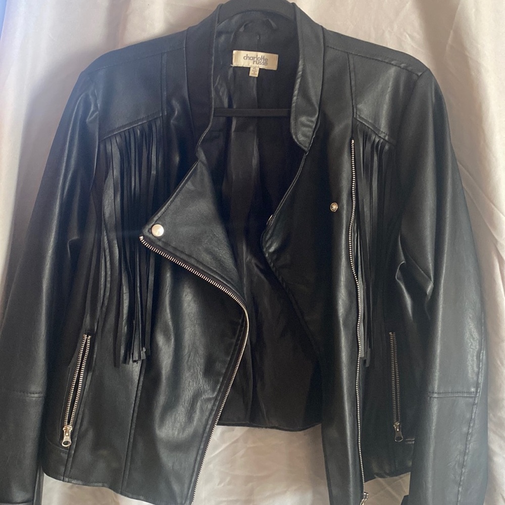 Black Leather Jacket with Fringe